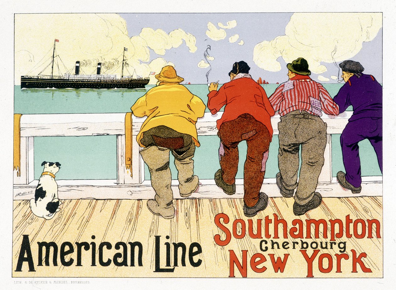 Reklameplakat for den amerikanske linje "Southampton, Cherbourg, New York" i "Pictorial Placard"", Bruxelles af Unknown artist