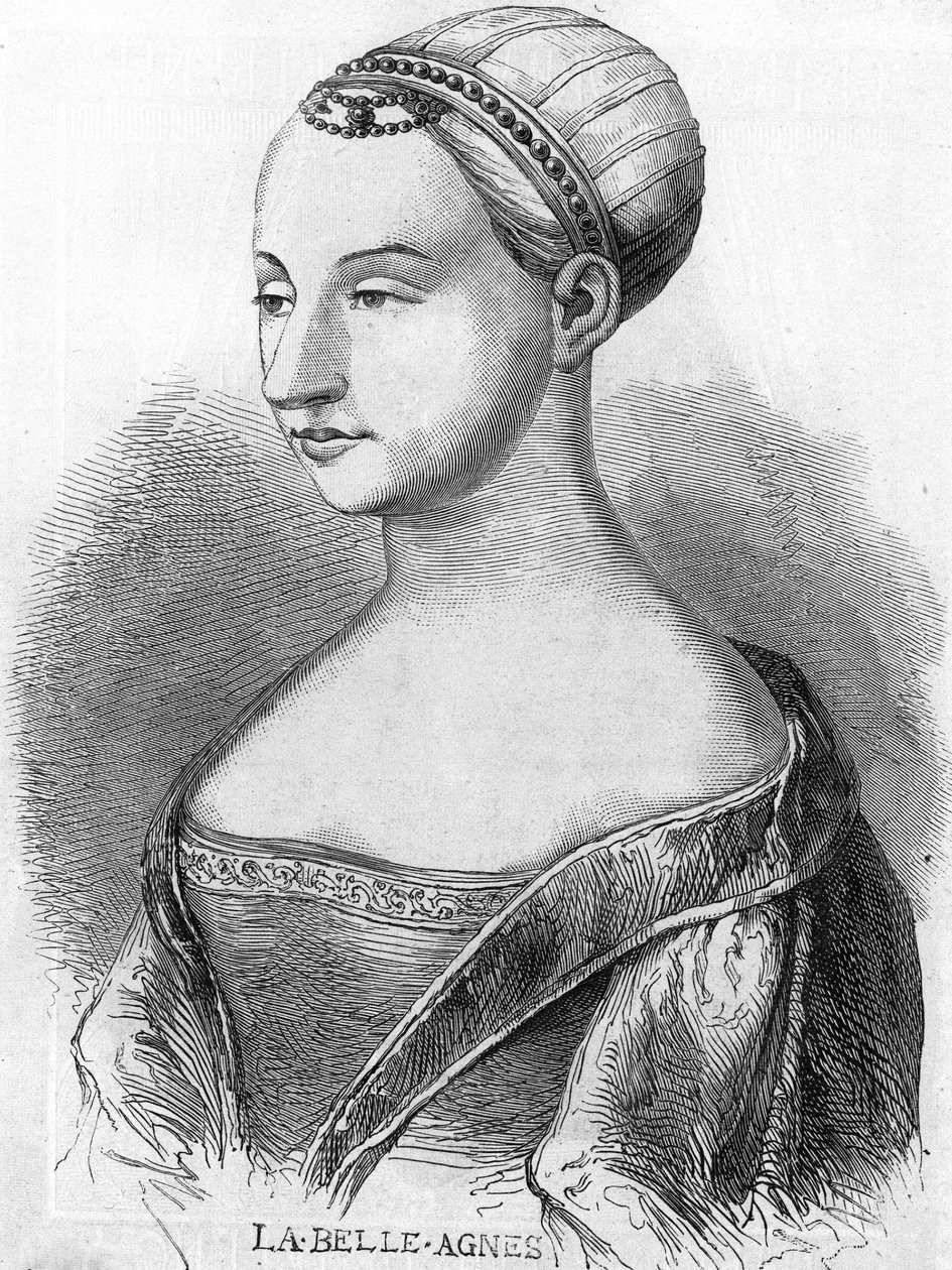 Agnes Sorel (1422-1450) (Lady of Beaute sur Marne) (Beaute-sur-Marne), kendt som "La Belle Agnes", favorit af Charles VII. Indgravering af det 19. århundrede. af Unknown artist