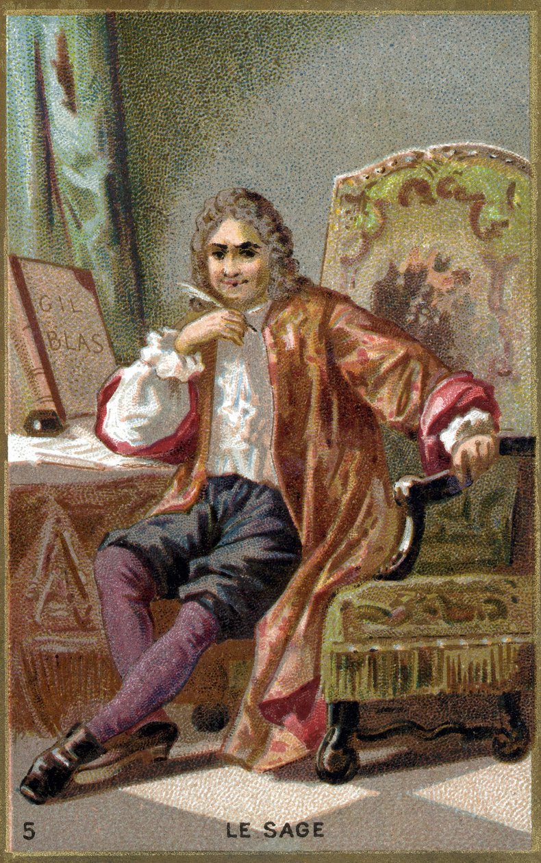 Alain Rene Lesage (Alain-Rene Le Sage) (1668-1747). 1800-tallets kromolitografi. af Unknown artist