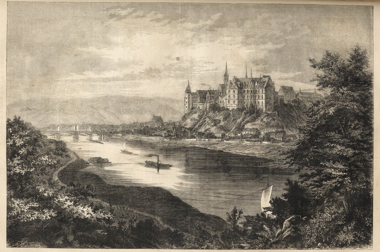 Albrechtsburg slot - Sachsen -Tyskland - Slottet Albrechtsburg i landet Sachsen i Tyskland - gravering - 1866 af Unknown artist