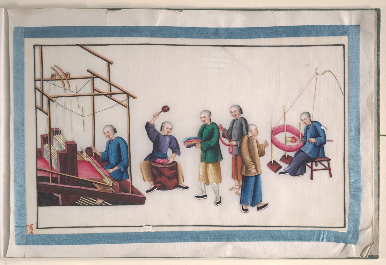 Album med tolv malerier af mennesker, der laver silke af Unknown Artist