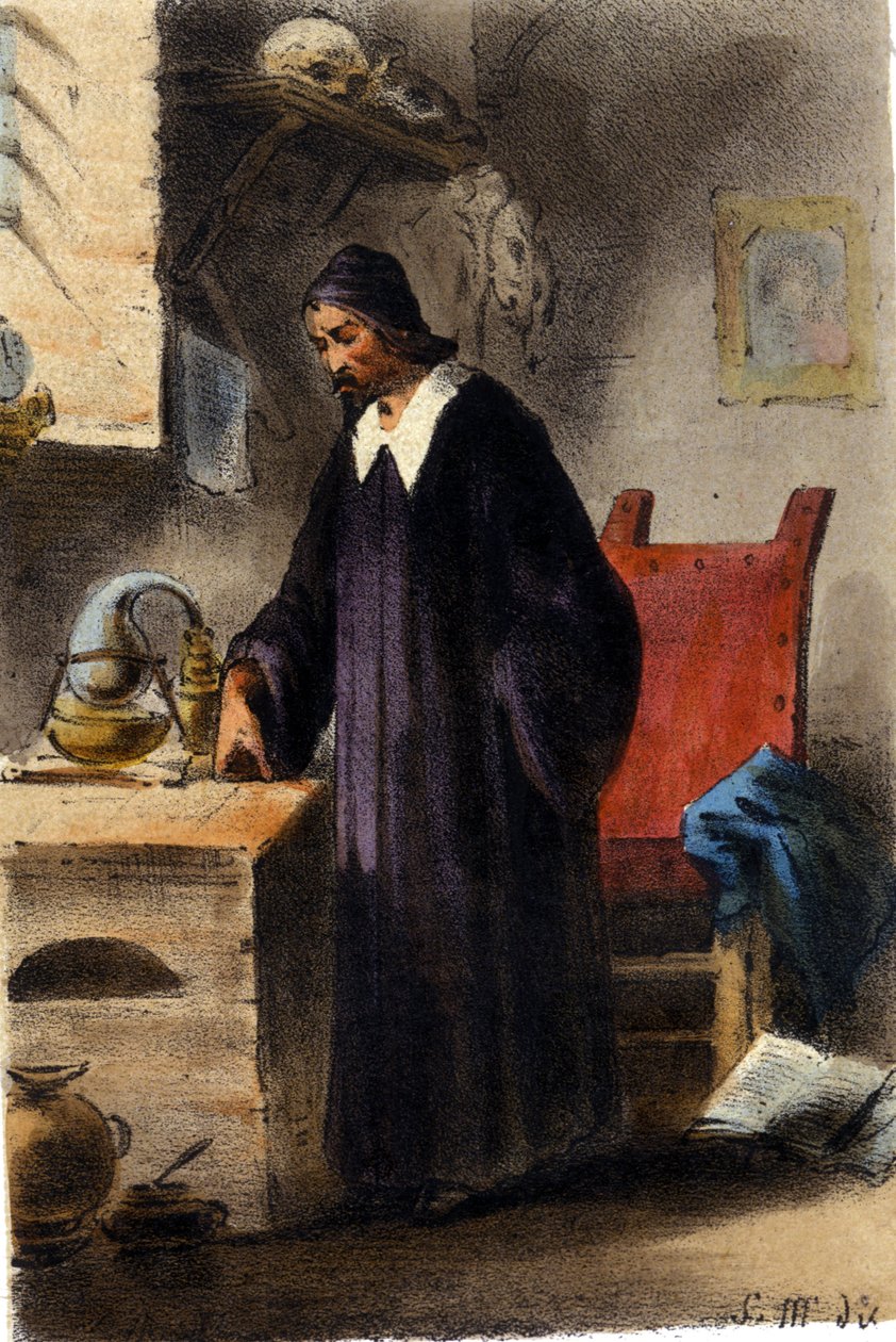 Alkymisten Nicola Barnaud, forsker af den filosofiske sten. af Unknown artist