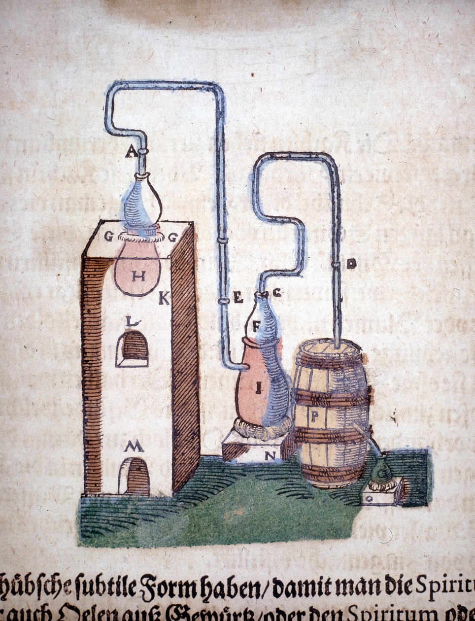 Alkymi: Apparat til destillation, taget fra en bog af Pietro Andrea Mattioli (Matthiole) (1500-1577). Frankfurt af Unknown artist