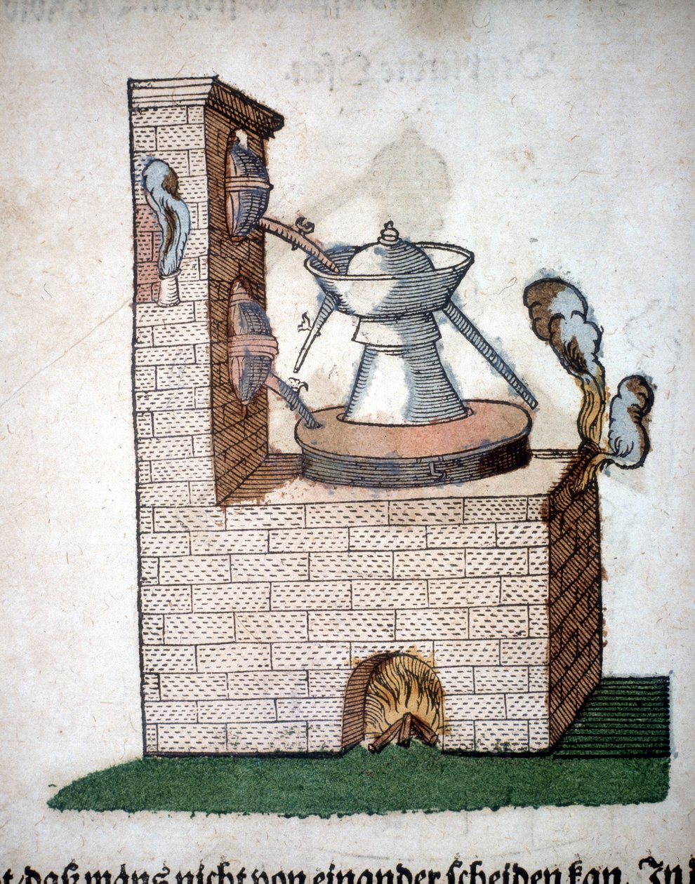 Alkymi: apparat til destillation, taget fra en bog af Pietro Andrea Mattioli (Matthiole) (1500-1577). Frankfurt af Unknown artist