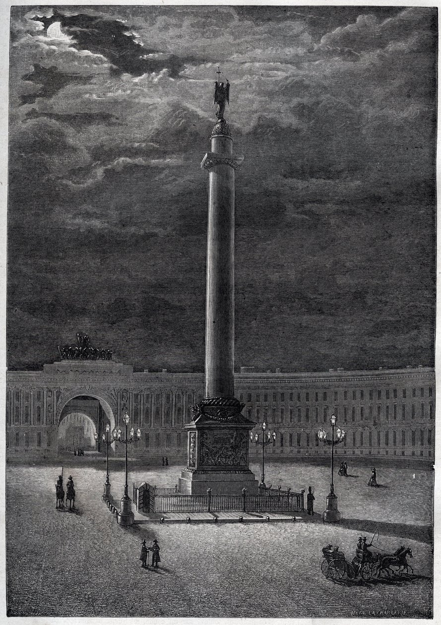 Alexandersøjlen i Skt. Petersborg, Rusland - Alexandersøjlen i Skt. Petersborg - gravering fra 1870 af Unknown artist