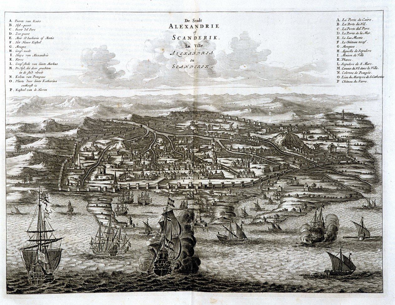 Alexandria udsigt over havet - gravering af Dapper af Unknown artist