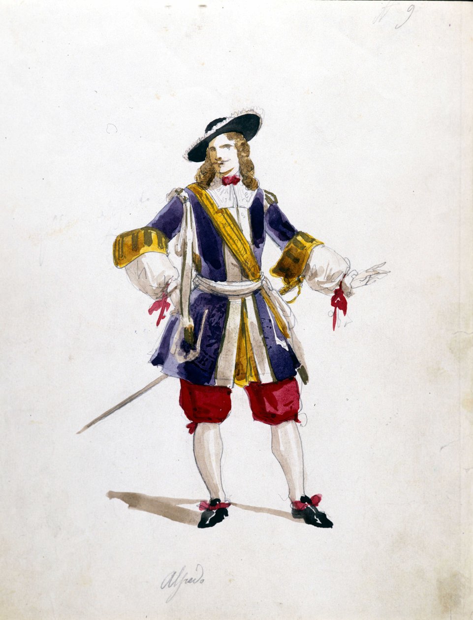 Alfredos kostume til operaen "La Traviata" "af Giuseppe Verdi til La Scala fra 1855. af Unknown artist