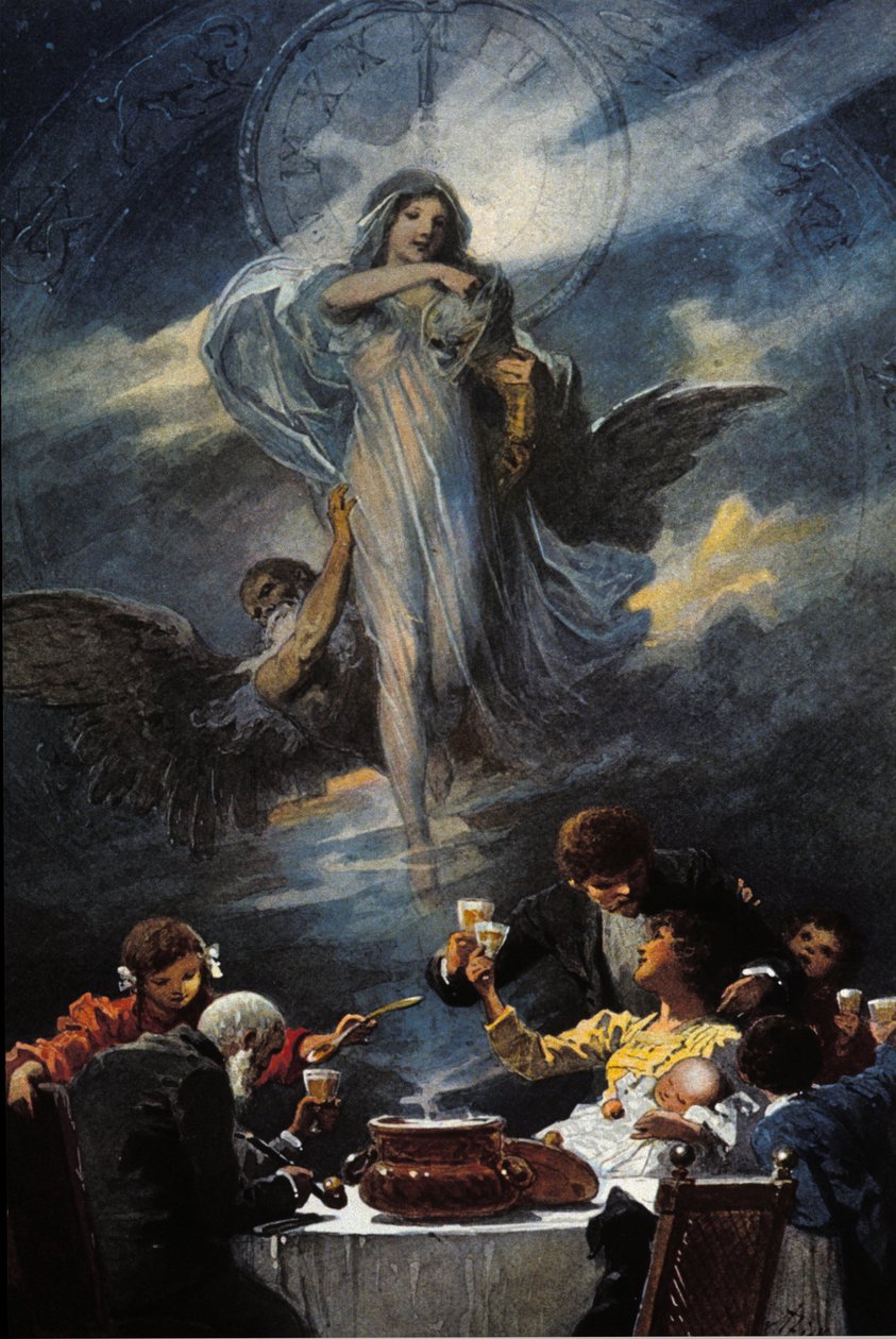 Allegori af juleaften og nytårsaften middag. 1889 af Unknown artist