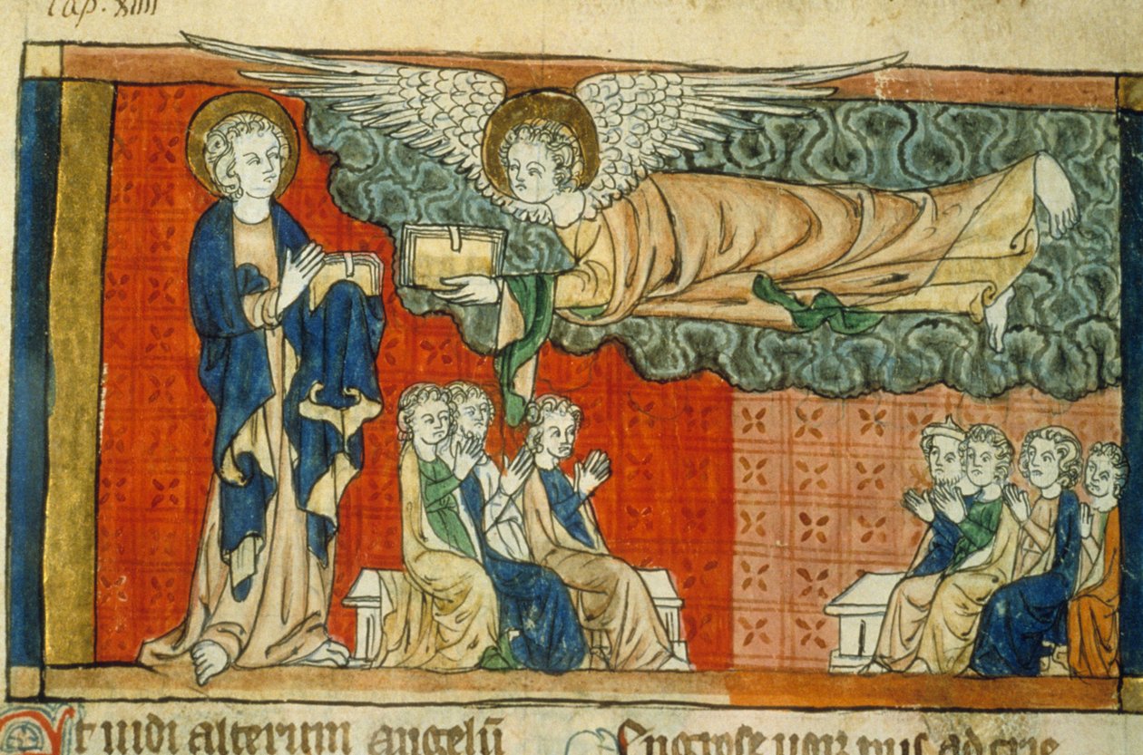 Allegori om Babylons fald (med engel) - Middelalderens miniature (ref.815, 032r): Anmodning om tilladelse fra Toulouses kommunale bibliotek (tlf.: 05 62 27 66 66) af Unknown artist