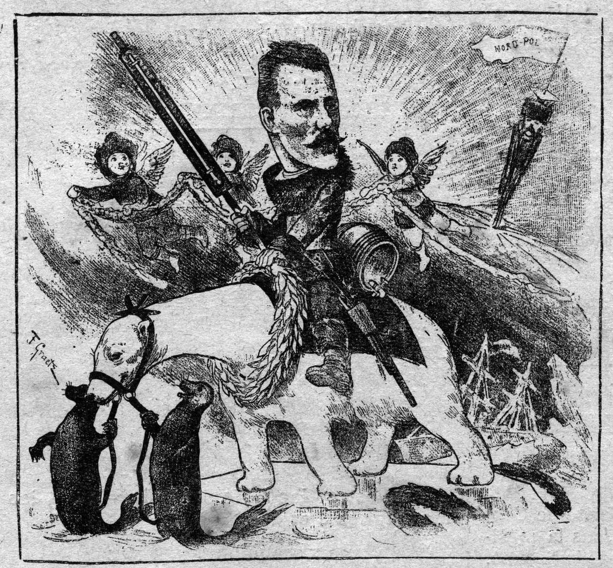 Allegori om Fridtjof Nansens (1861-1930) hjemkomst fra nordpolen - stik af 1897 af Unknown artist