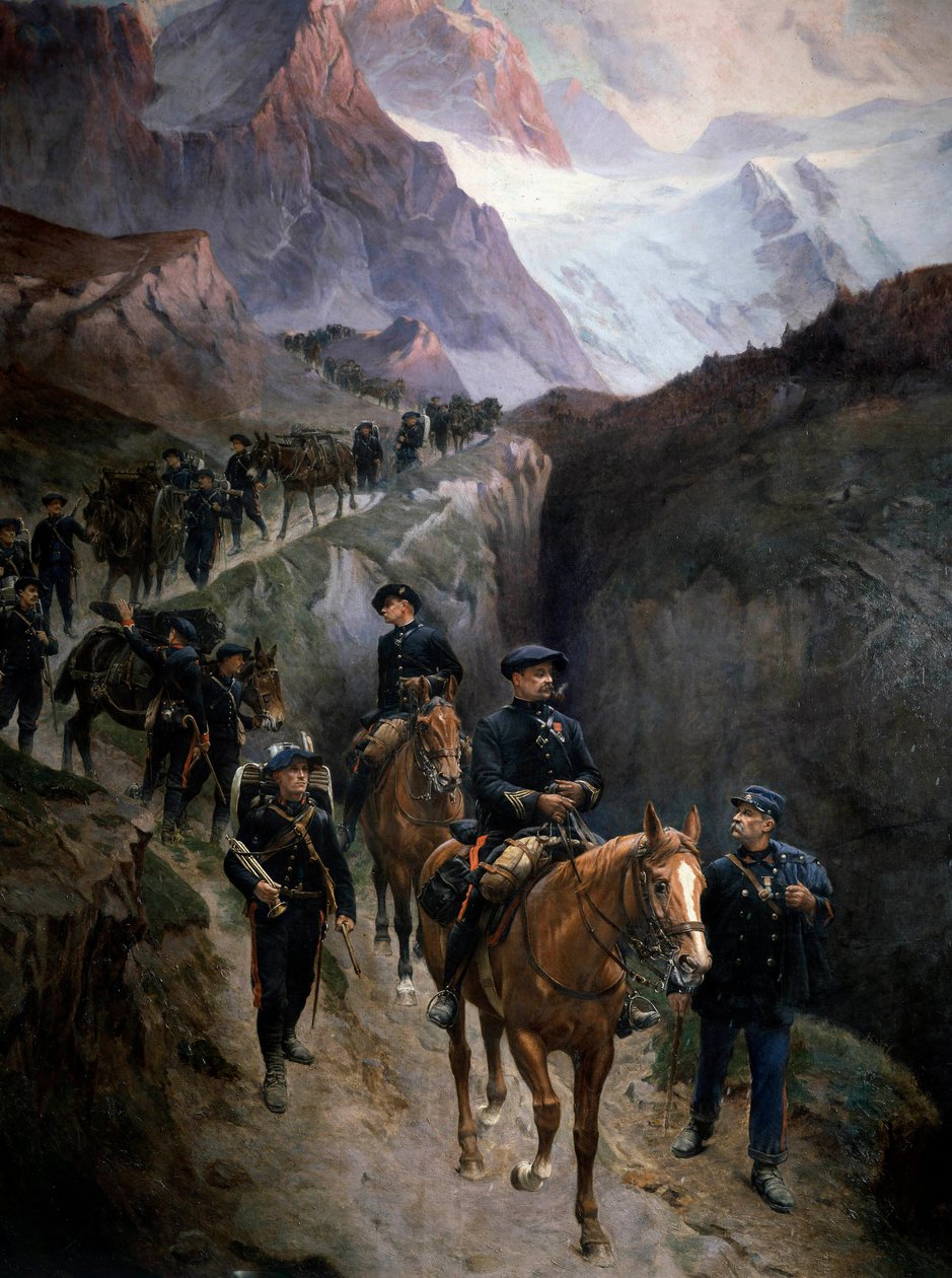 Alpine jægere i bjergene i 1890 Anonym maleri. 1890 Paris, Musee de l