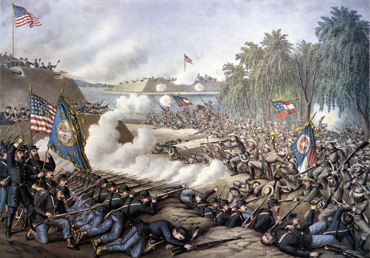Amerikansk borgerkrig (1861 - 1865): Første slag ved Korinth (Mississippi) 29. april-10. juni af Unknown artist