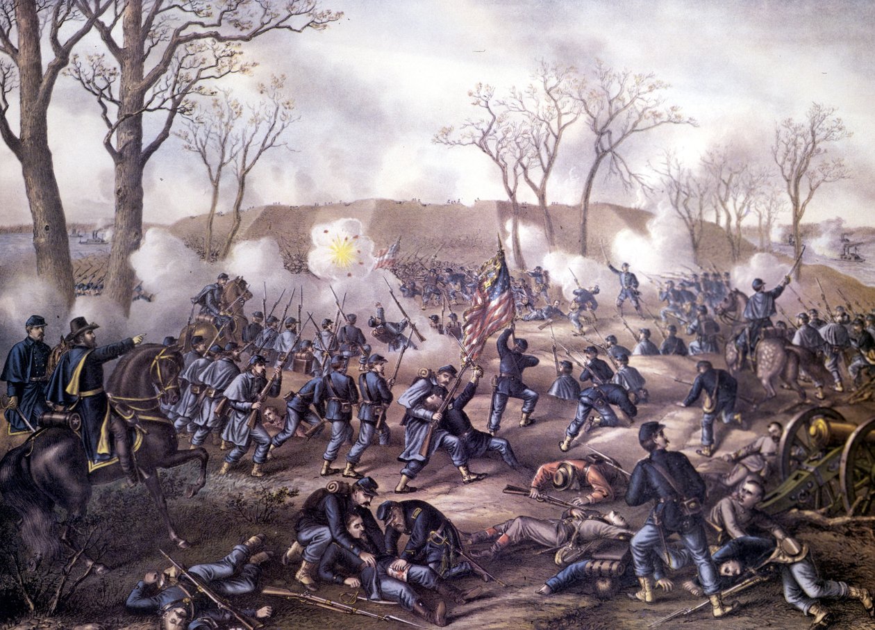 Amerikansk borgerkrig (1861 - 1865): Første slag ved Fort Donelson (Tennessee) 16. februar af Unknown artist