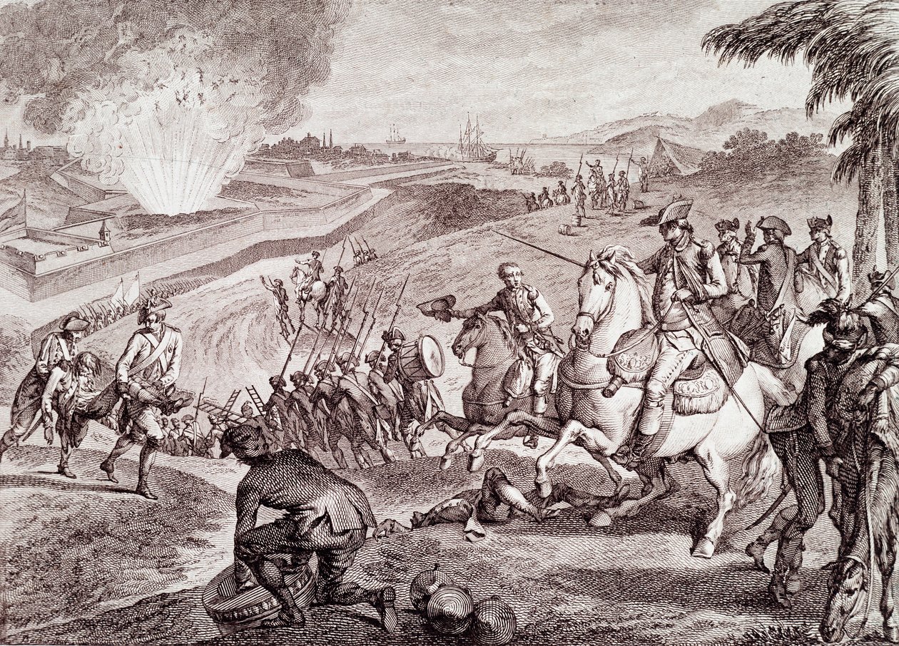 Amerikansk uafhængighedskrig: Belejring af Pensacola og den spanske hærs sejr (gravering fra 1800-tallet) af Unknown artist