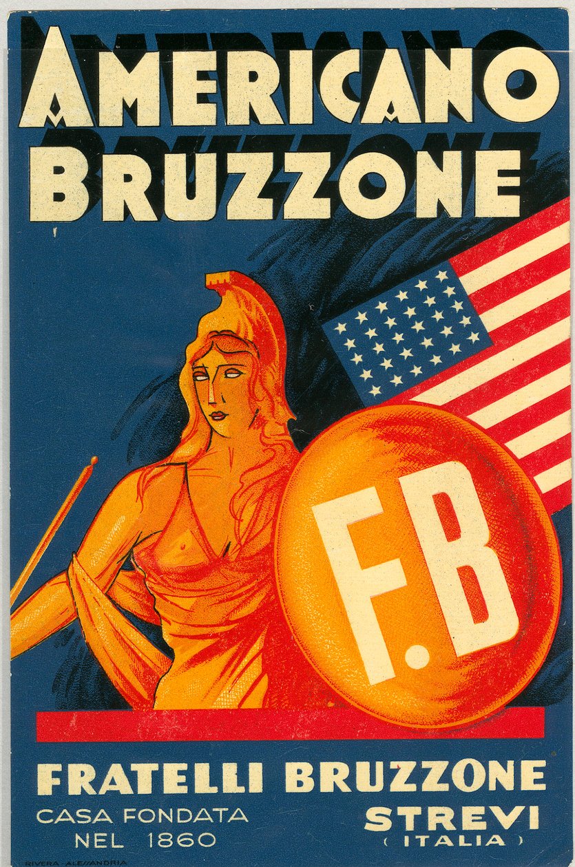 Americano Bruzzone alkoholreklame med et amerikansk flag (Chromolithography, slutningen af det 19. århundrede) af Unknown artist