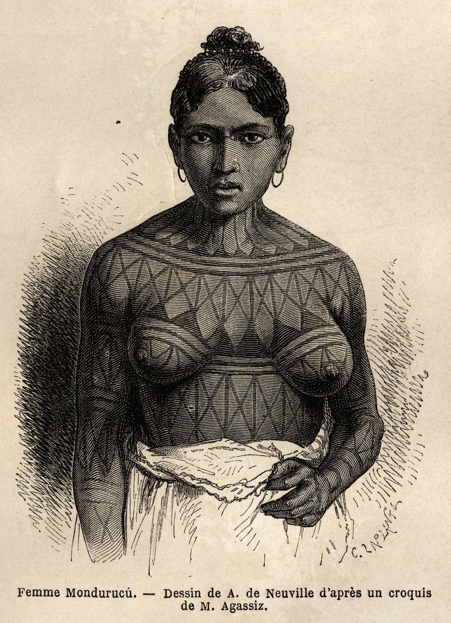 En indisk kvinde Mondurucu (eller Mundurucu), en stamme fra staten Para, i regionen ved floden Tapajos af Unknown artist