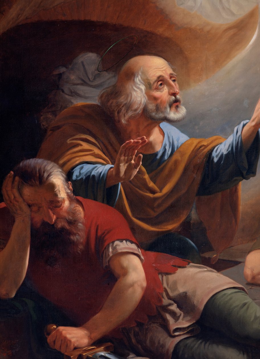 En engel befrier Sankt Peter fra fængslet, tegnet F. Devigne (?) af Unknown artist