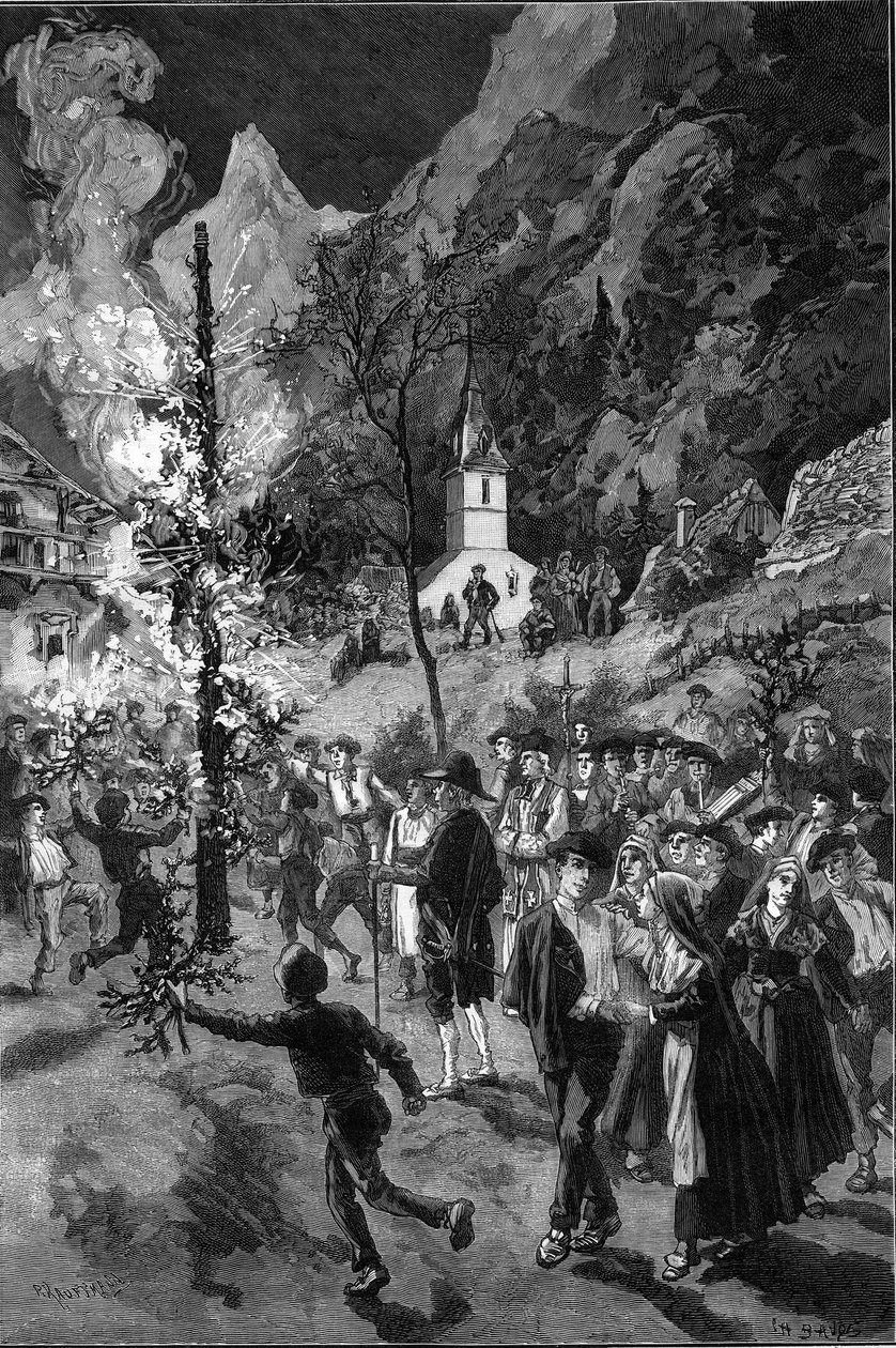 Gamle skikke og traditionel fest: Saint Johns ild (Saint-Jean) i Vallee d