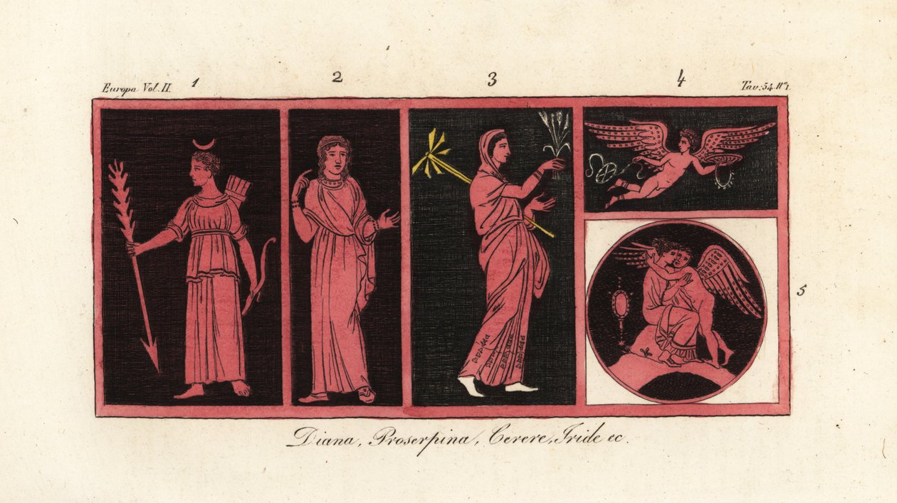 Gamle gudinder Diana 1, Proserpina 2, Ceres 3, Iris 4, Venus og Amor 5 af Unknown artist
