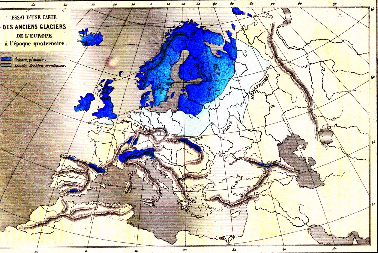 Gamle gletsjere i Europa, Kvartærområdet (stik) af Unknown Artist