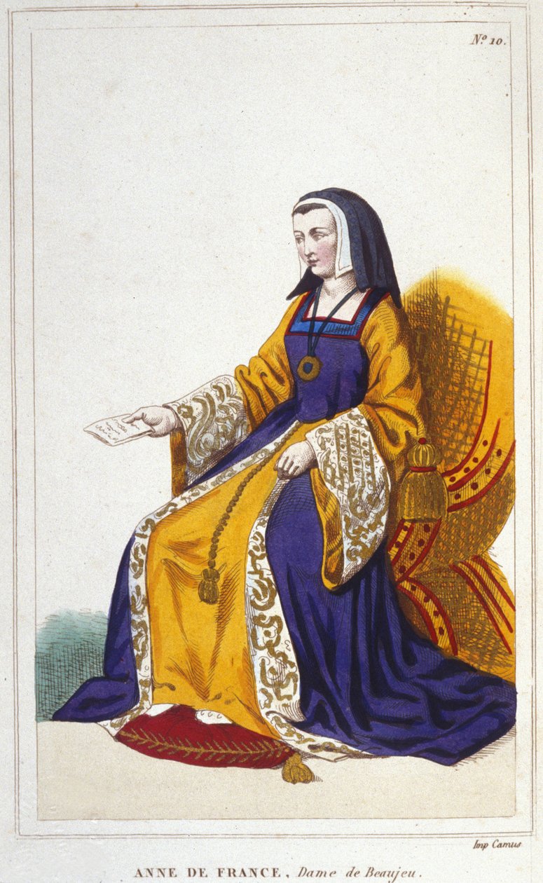 Anne de Beaujeu eller Anne af Frankrig, fransk prinsesse (1460-1522). Ældste datter af Louis-delfinen, den fremtidige Ludvig XI, regerede hun med hjælp fra sin mand, Pierre de Beaujeu, kongerigets generalløjtnant, til hvem Ludvig XI. havde betroet forældre af Unknown artist