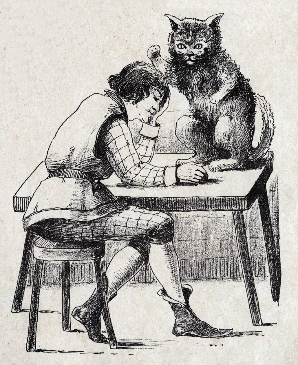 Anonym illustration til "" Le chat Botte"", fortælling af Charles Perrault (1628-1703), fransk forfatter. Billedmateriale Marcel Vagne, Jarville Nancy, udateret (slutningen af det 19. århundrede). af Unknown artist