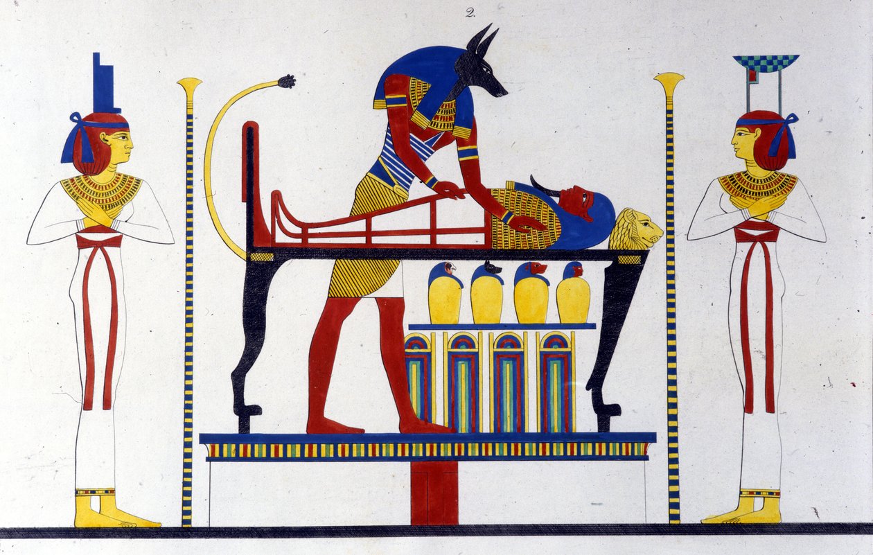 Anubis og en mumie - i "" Monumenter i Egypten og Øvre Nubien"" af Ippolito Rosellini (Rossellini). af Unknown artist