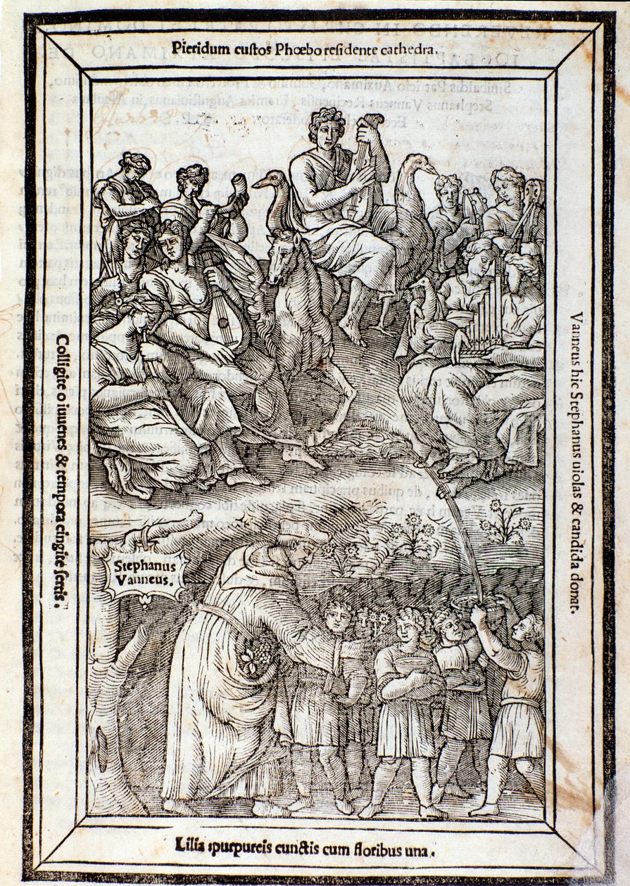 Apollon og muserne. Side fra Recanetum de musica aurea af Unknown artist