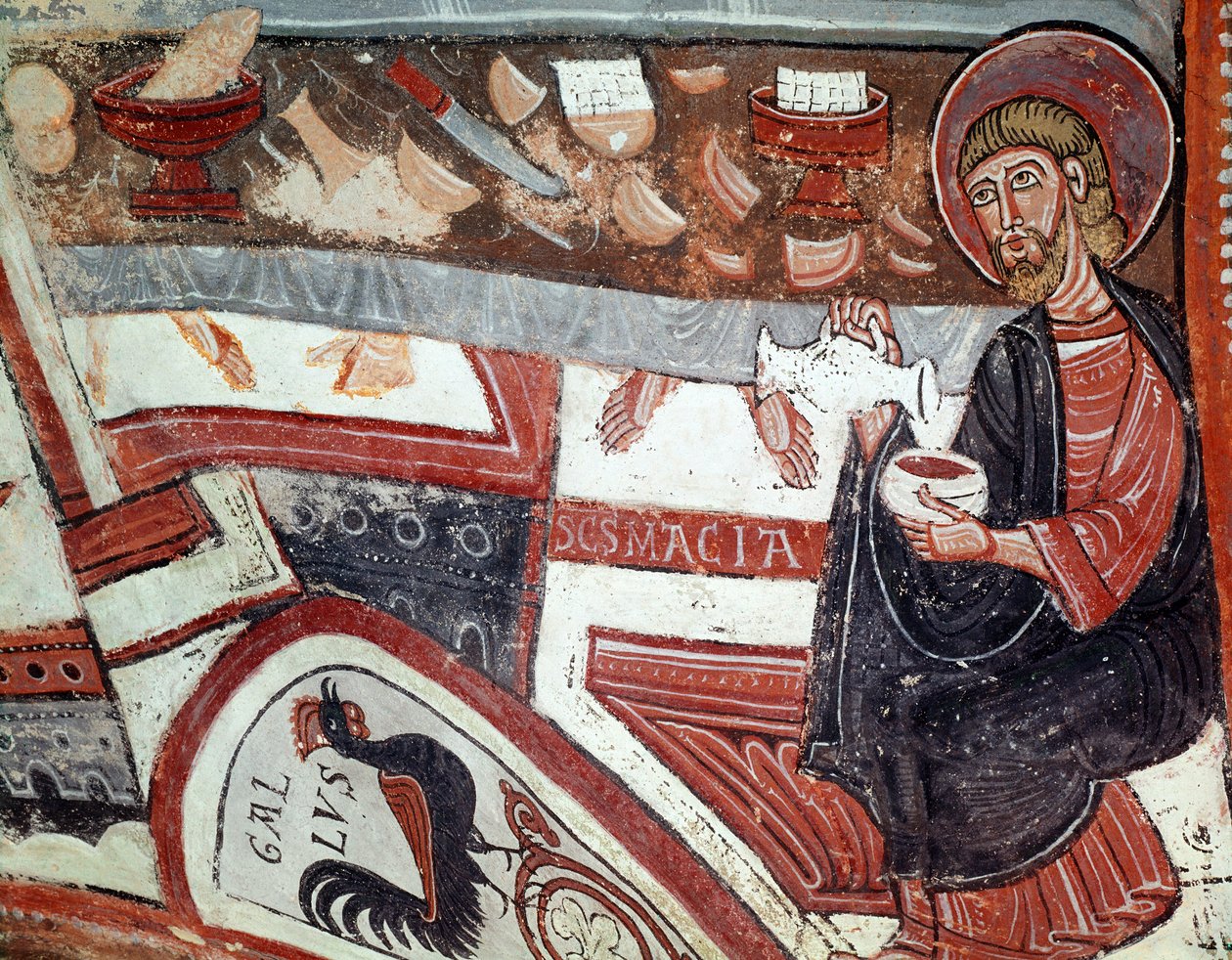 Apostel serverer vin, detalje (fresco af Unknown artist