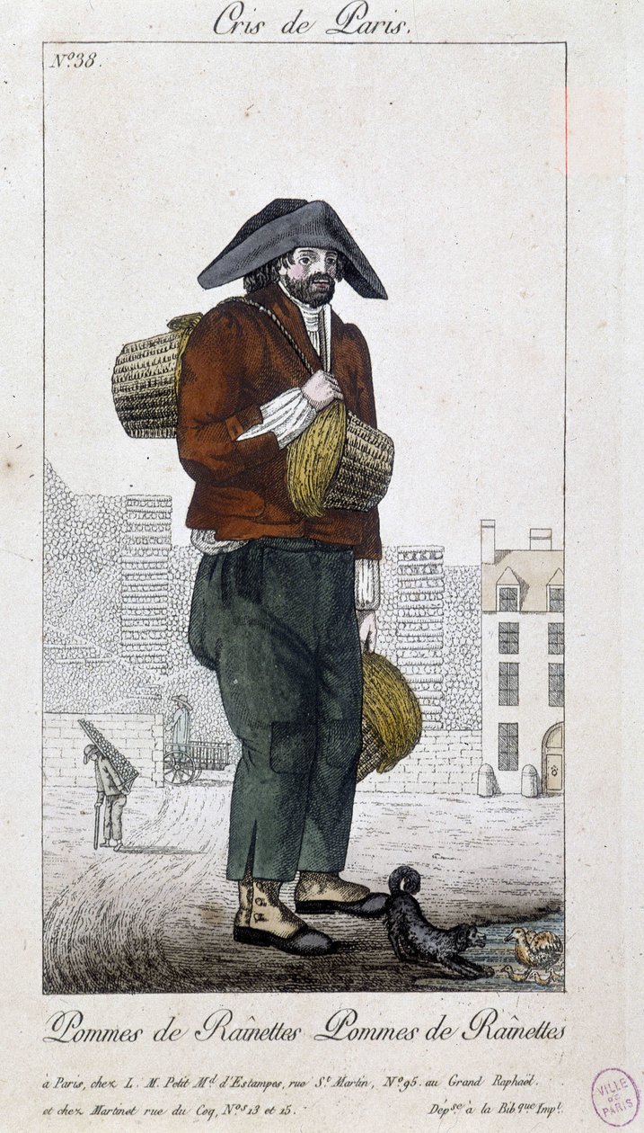 Æblehandler - i “” Cris de Paris””, deb. 19. århundrede af Unknown artist