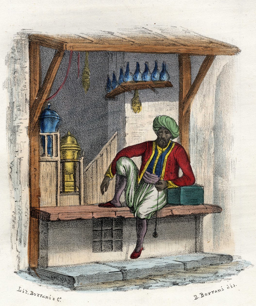 Arabisk købmand foran sin butik, Algier af Unknown artist