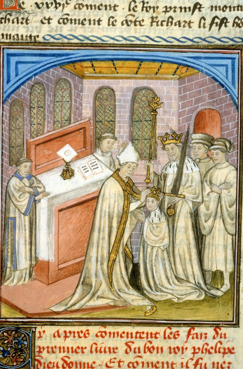 Ærkebiskop kronede Philippe Auguste i 1179 - Belysning af middelalderen (ref. 512, 226r) Anmod om tilladelse fra Toulouses kommunale bibliotek (tlf.: 05 62 27 66 66) af Unknown artist