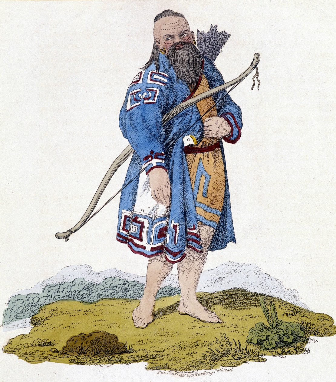 Bueskytte af en russisk befolkning. Illustration fra 1803. af Unknown artist