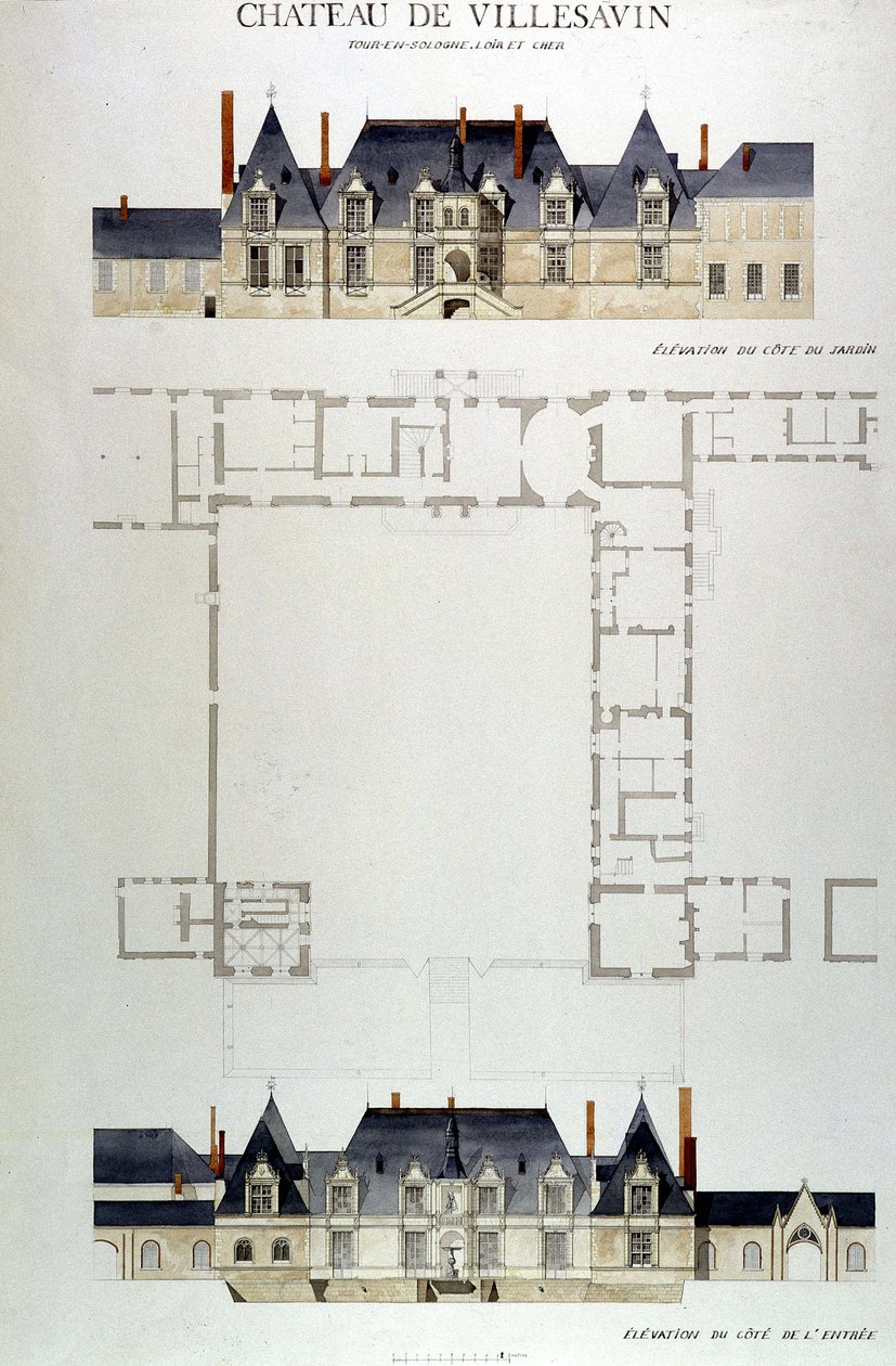 Arkitektur af Château de Villesavin, Tour i Sologne, Loir et Cher (41) af Unknown artist