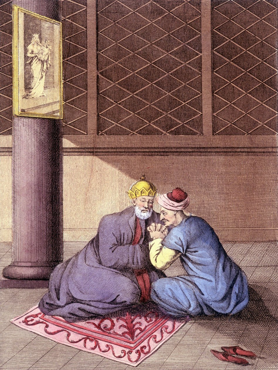 Armensk biskop lytter til en mands bekendelser. af Unknown artist