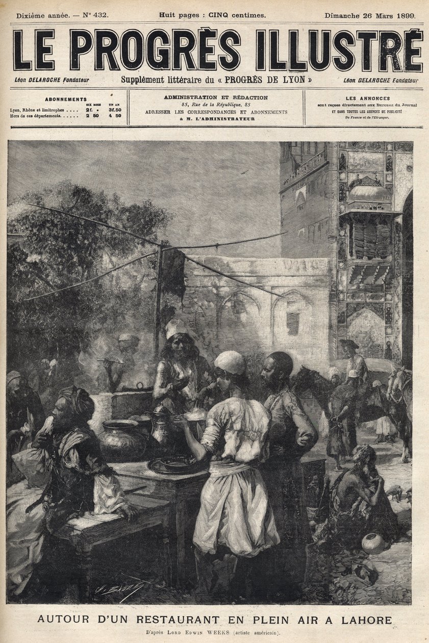 Omkring en udendørs restaurant i Lahore, Pakistan - cover af "The illustrious progress"" fra marts 1899 - af Unknown artist