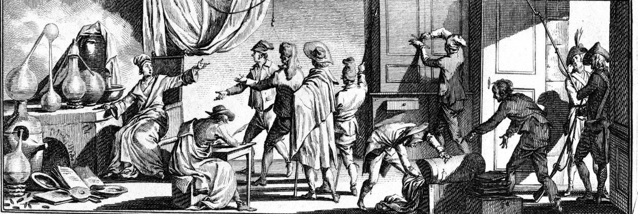 Arrestation af Lavoisier i hans studie. af Unknown artist