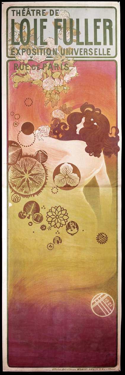 Art Nouveau: plakat for verdensudstillingen "Theatre de Loie Fuller". Loie Fuller (1862-1928) var en amerikansk danser. Paris, dekorativ kunst af Unknown artist