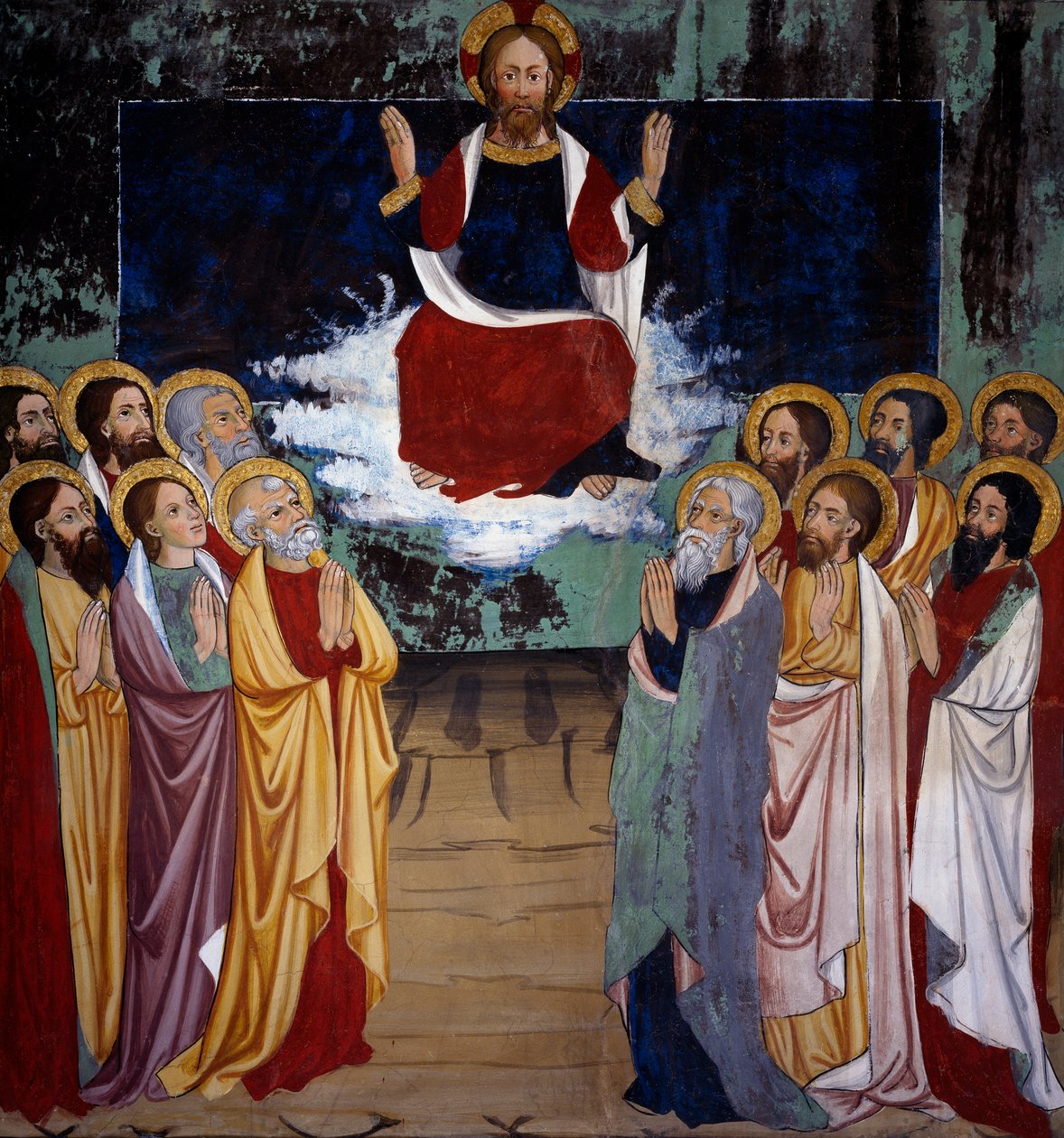 Ascension, Life of Christ (1400-tallet), kalkmalerier, St. Sebastian-kapellet, Villard-de-Lans, Rhone-Alpes, Frankrig. af Unknown artist