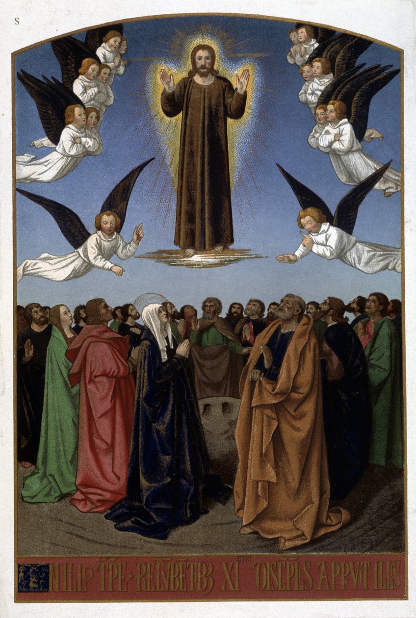 Kristi himmelfart (Engle, Josef, Jomfruen), n.d. fra 1500-tallets dokument. af Unknown artist