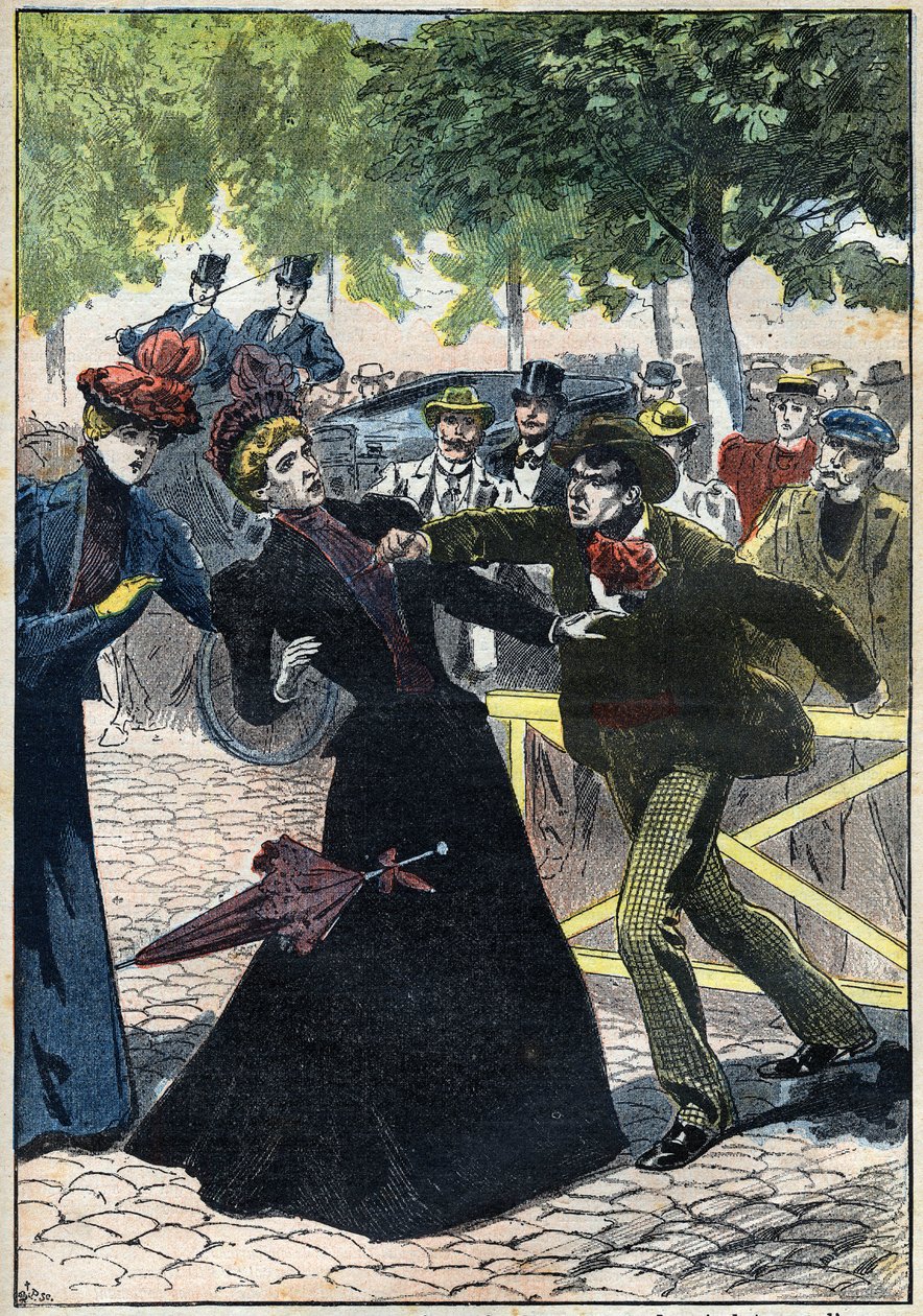 Mordet på imponen Elizabeth af Østrig (Sissi) af den italienske anarkist Luccheni i Genève i 1898. Illustration fra 1898. Privat samling - Mordet på kejserinde Elisabeth af Østrig (Sissi) af den italienske anarkist Luigi Lucheni, i Gen. af Unknown artist