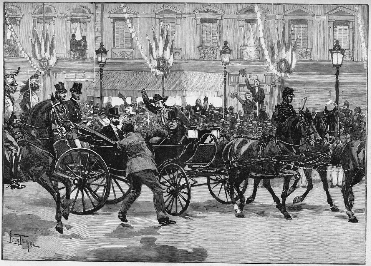 Mordet på republikkens præsident Sadi Carnot (1837-1894), af anarkisten Caserio. 24 juni 1894. af Unknown artist
