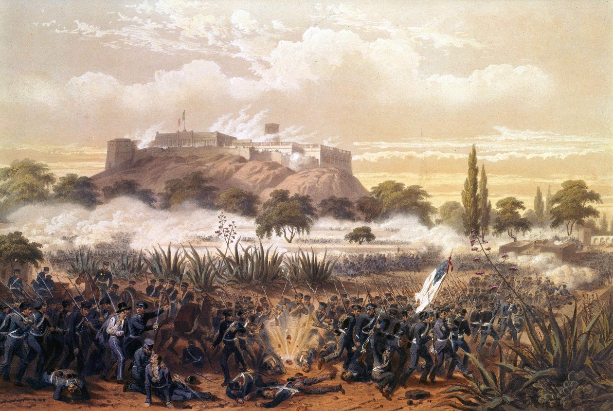 Angreb på Chapultepec i september 1847 under krigen mellem USA og Mexico. Stik fra 1850. af Unknown artist