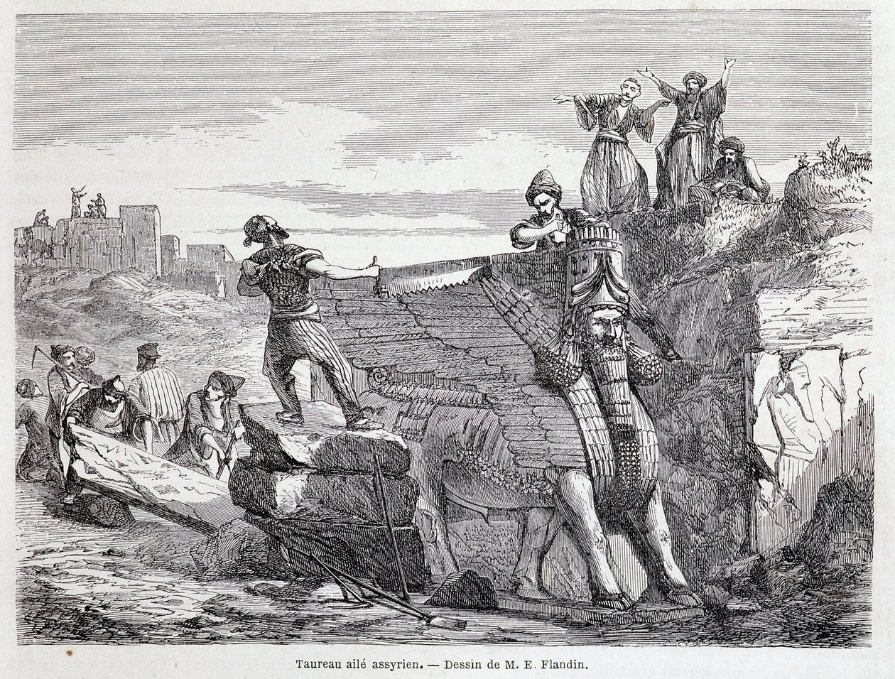 Assyrisk vinget tyr på stedet for Nineve - i “” Tour du monde”” 1. sem. 1863. af Unknown artist