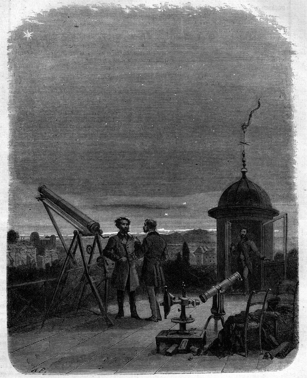 Astronomer observerer med deres astronomiske briller planeten Merkur på himlen i Paris, 17. februar af Unknown artist