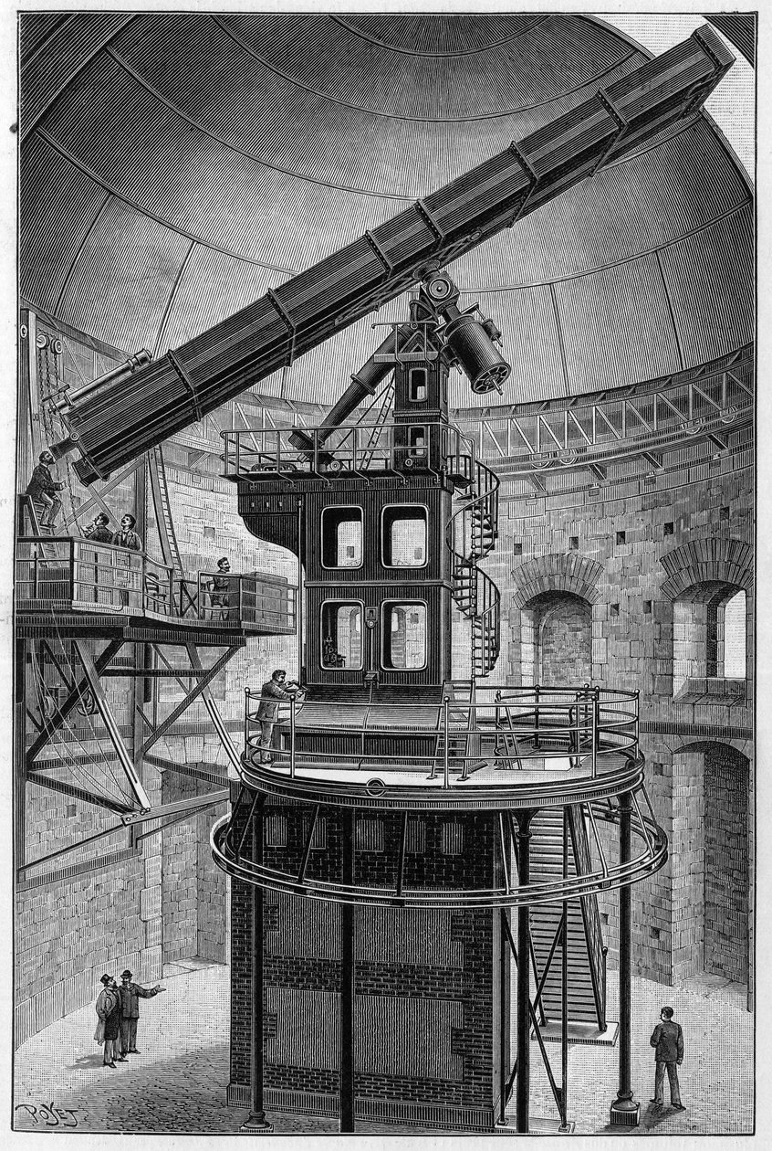 Astronomiske briller af hr. Janssen, medlem af instituttet, direktør for Observatoriet for Fysisk Astronomi i Meudon. Indgravering i "" La Nature: revue des sciences et de leurs applications aux arts et a l