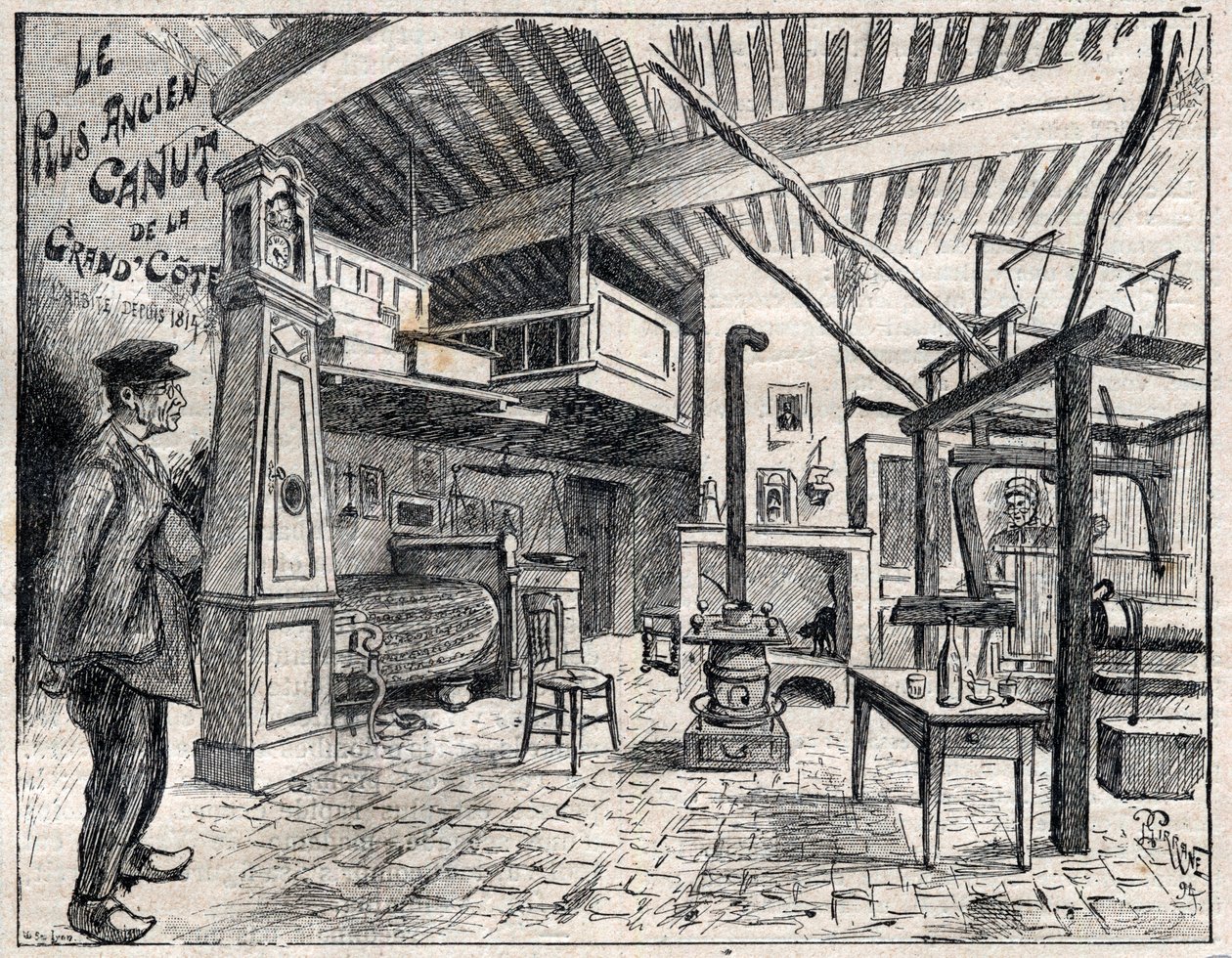 Atelier de Canut a Lyon - den ældste canut i Grand Cote siden 1814 gravering i "Le Progres illustrious"" fra 1895 af Unknown artist