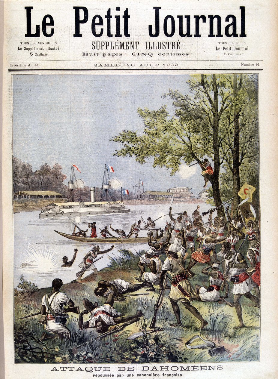 Angreb af Dahoméans afvist af en fransk kanonbåd - i "" Le Petité Journal"" af 20/08/1892 af Unknown artist
