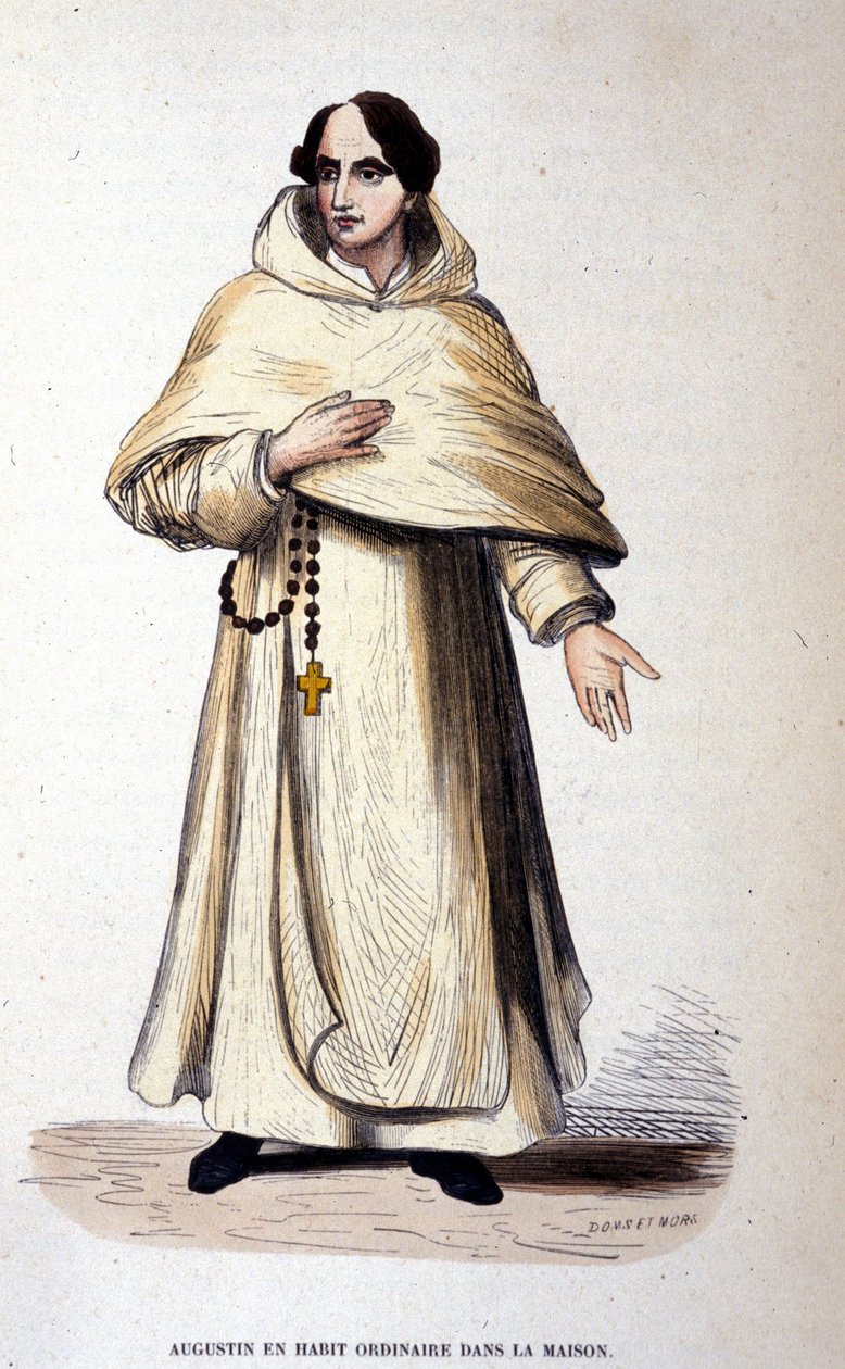 Augustin i almindelig påklædning, religiøs efter Sankt Augustins regler. Indgravering af det 19. århundrede. af Unknown artist
