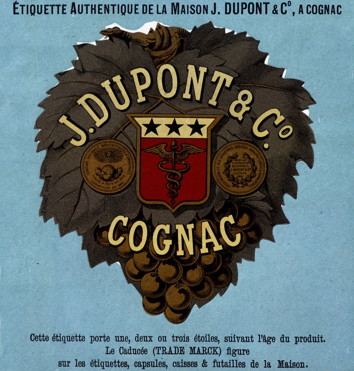 Autentisk etiket af J. Dupont & C¡, Cognac. 1882 udgave af Unknown artist